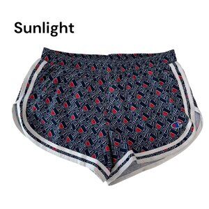 Champion Women Navy/Red Athletic Running Shorts SZ S Build-Brief  Logo Pattern